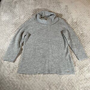 Calvin Klein Womens Large Sweater Gray Cowl Turtle Neck Boxy Acrylic Blend